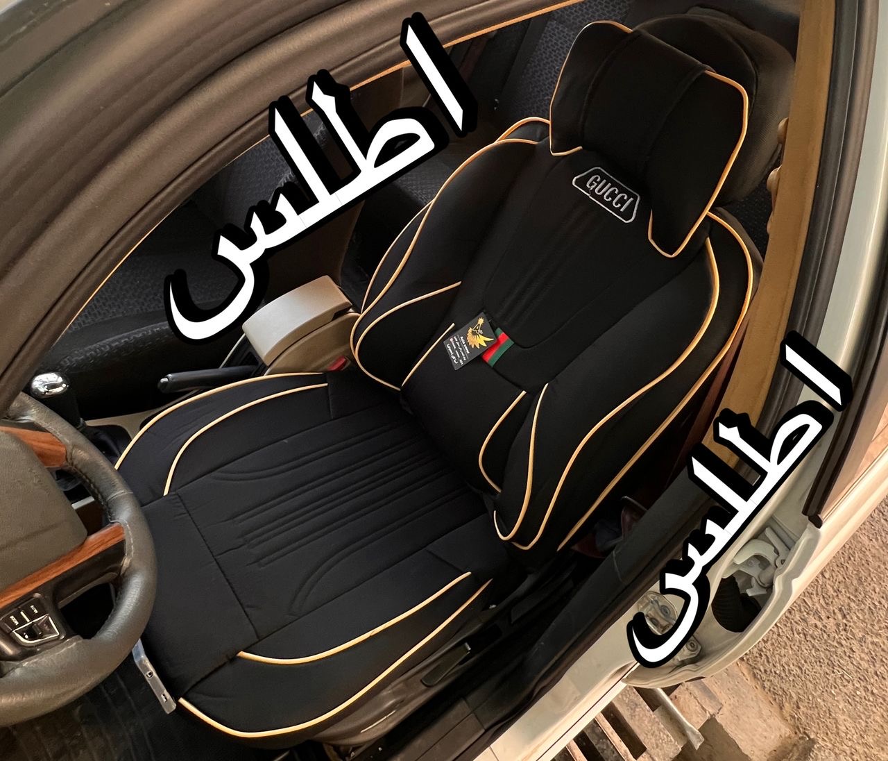 روکش صندلی اطلس برزنتی دارای جاموبایلی وپدگودی کمرفول طبی vipخلبانی مدل گوچی کوالیتی بالاوعالی درجه۱مناسب اطلس